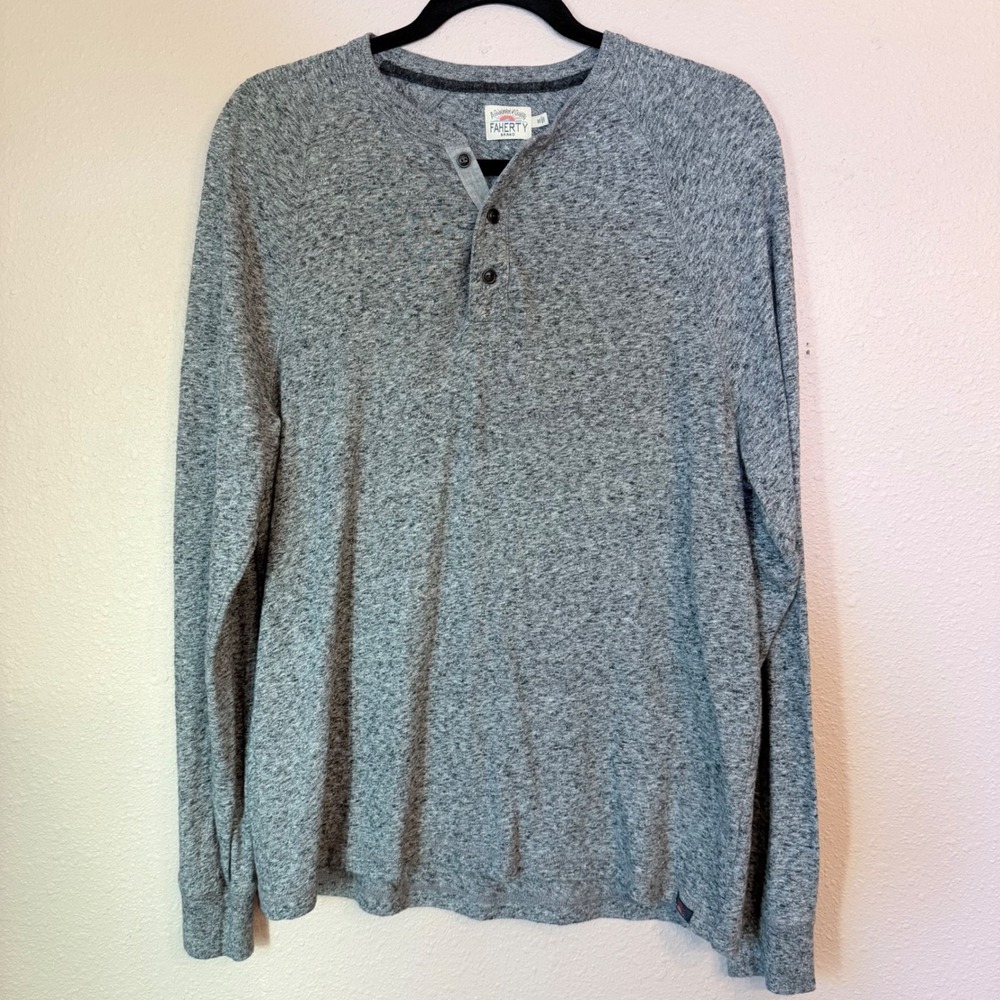 Faherty Brand Mens Henley Long Sleeve Shirt Grey Heather Organic Cotton M